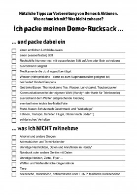 Rosa Antifa Wien Checkliste Demorucksack